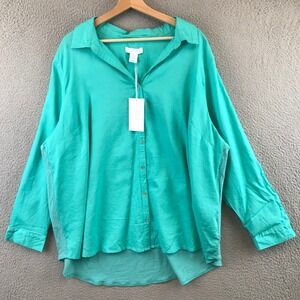 New Martha Stewart Collection Turquoise Linen Blend Button Front Shirt Women 3X